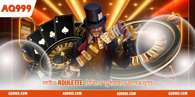 লাইভ Roulette টেবিলে ঘূর্ণায়মান বলের দৃশ্য